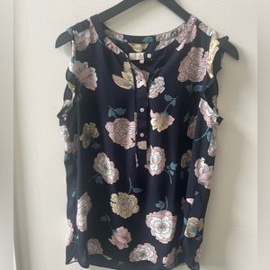LOFT sleeveless blouse, navy blue floral, size medium